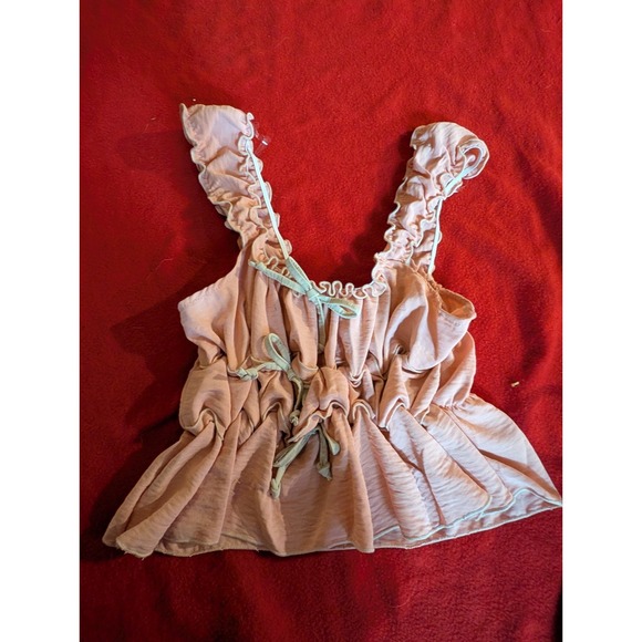 Discreet Tops - Discreet NYC Ruffles All Over Camisole Stretchy Bows Sz Large Pale Pink Coquette